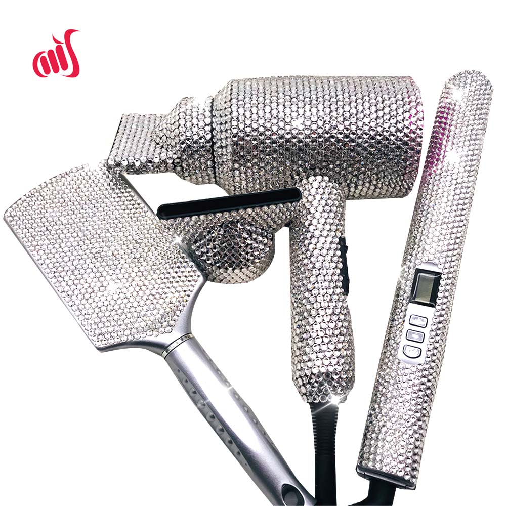 Hair Styling tools 3 Piece Set Bling Rhinestone Hair Dryer Hair Straightener Wig Brush Hot tools