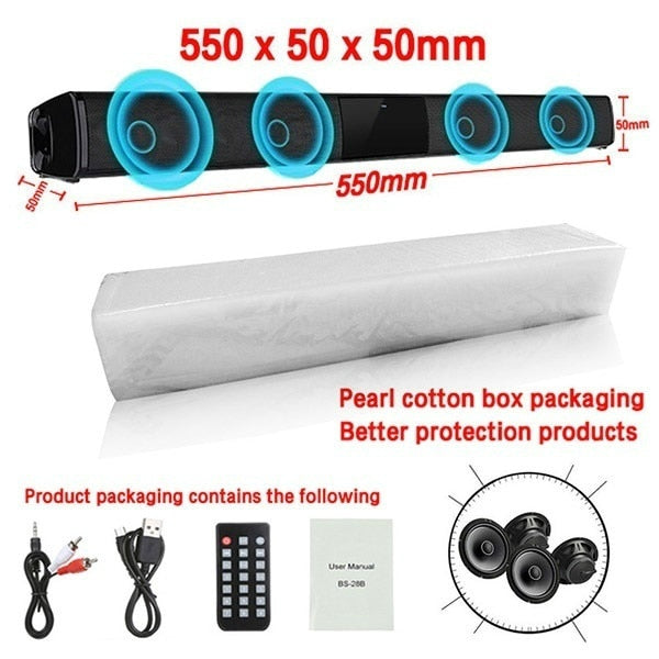 Home Theater HIFI Portable Wireless Bluetooth Speakers Column Stereo Bass Sound bar FM Radio USB Subwoofer for Computer TV Phone