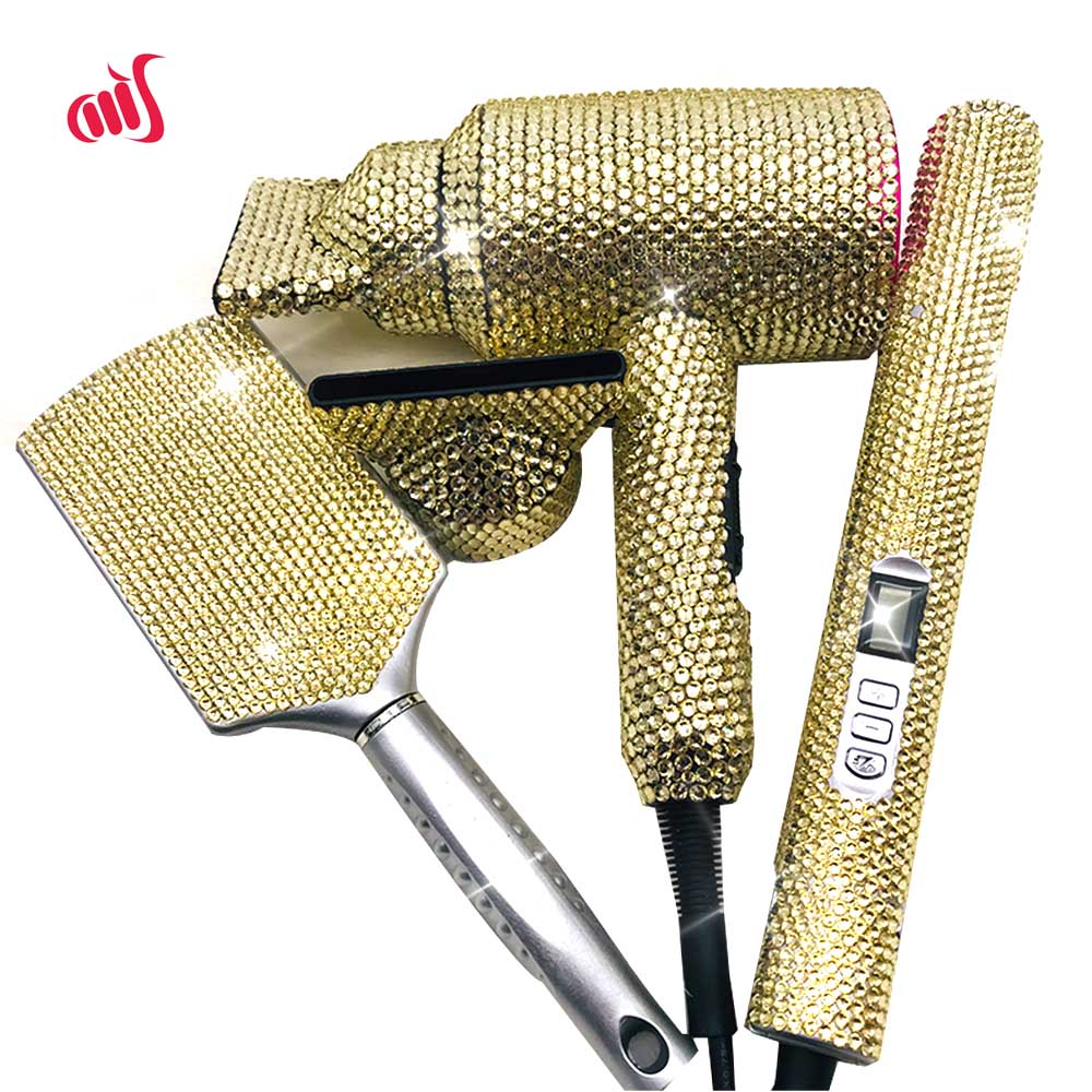 Hair Styling tools 3 Piece Set Bling Rhinestone Hair Dryer Hair Straightener Wig Brush Hot tools