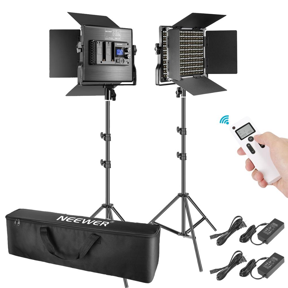 Neewer 2Packs Advanced 660 LED Panel Video Light  Kit Photography Dimmable with 2.4G Wireless Remote for Studio Shooting