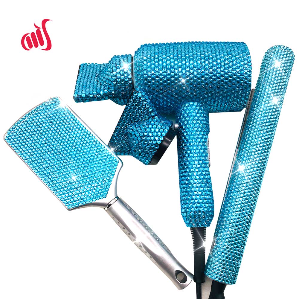 Hair Styling tools 3 Piece Set Bling Rhinestone Hair Dryer Hair Straightener Wig Brush Hot tools