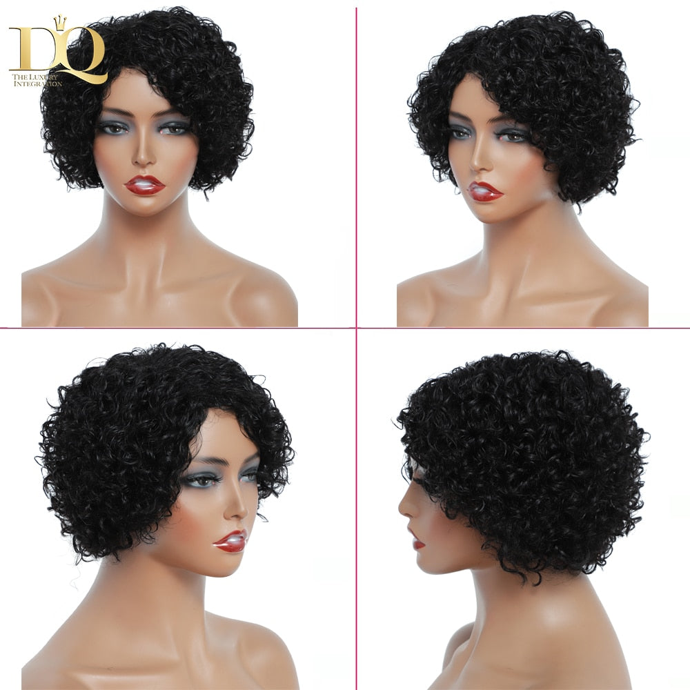 Short Kinky Curly Human Hair Wig Afro Short Wigs Pixie Cut Wig Human Hair No Lace Front Natural Brazilian Hair Wigs For Women