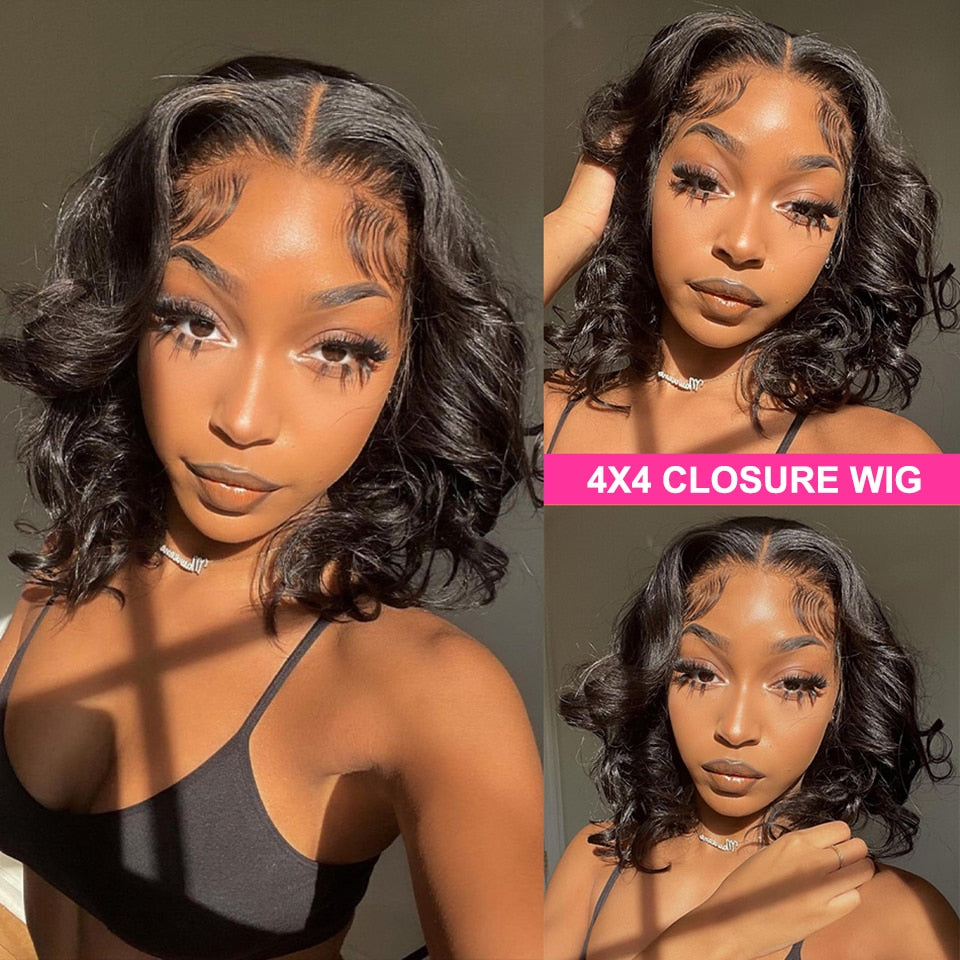 Brazilian Body Wave Short Bob 4x4 Closure Wig Transparent 13x4 Lace Front Human Hair Wigs for Women Pre Plucked Natural Hair