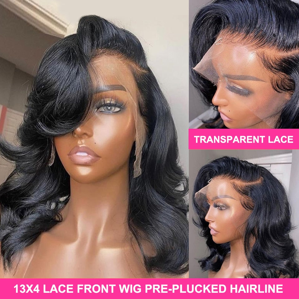 Brazilian Body Wave Short Bob 4x4 Closure Wig Transparent 13x4 Lace Front Human Hair Wigs for Women Pre Plucked Natural Hair