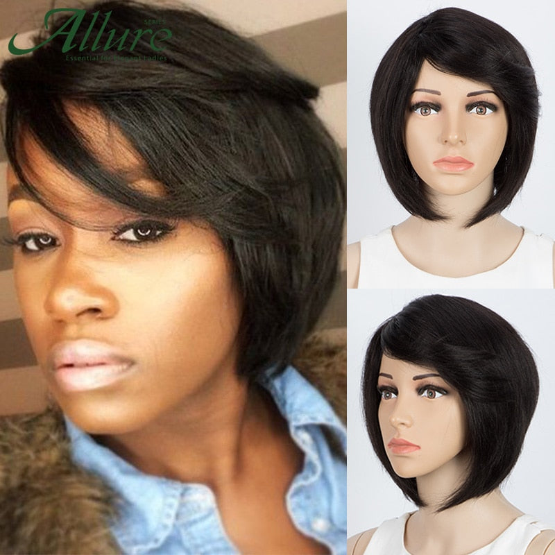 Burgundy Short Bob Wig With Bangs Side Part Bob Human Hair Wigs For Black Women Colored 99J Brown Brazilian Hair Wigs Allure