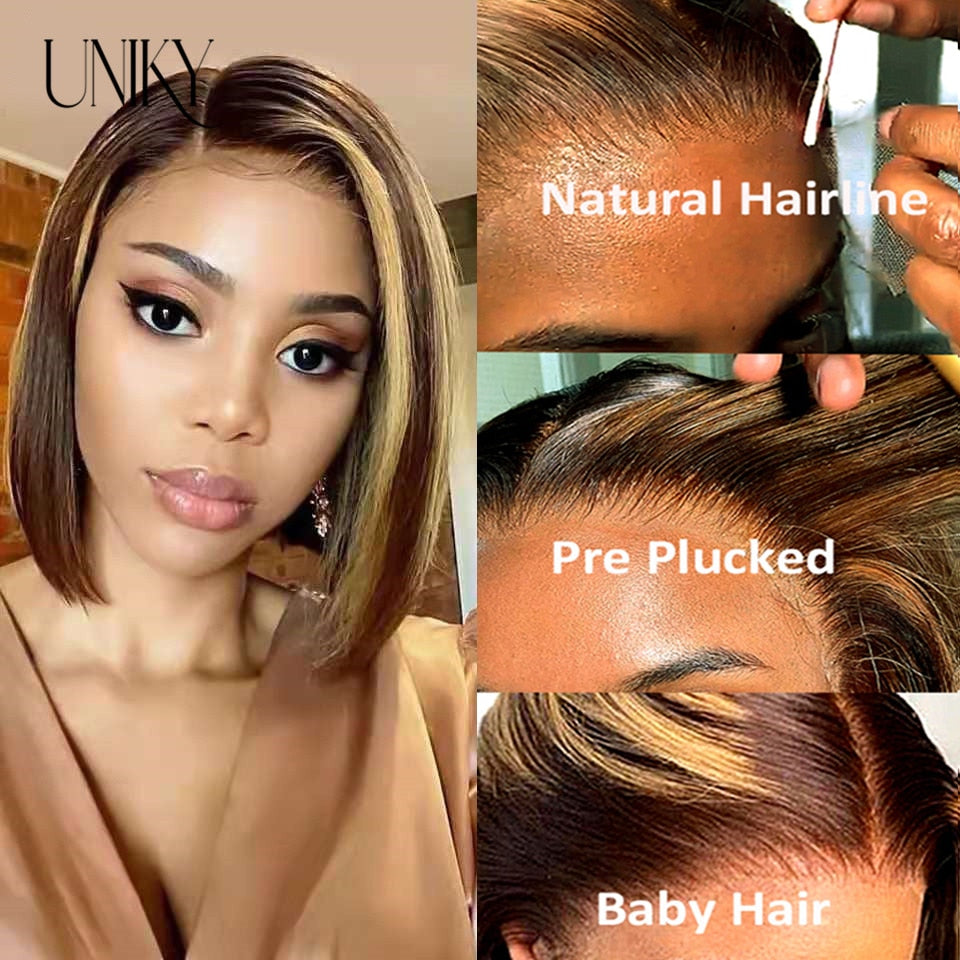 Brazilian Bone Straight Human Hair Wigs For Women 1B/99J Highlight Wig Human Hair bob Wig Straight13x4 Lace Frontal Short BobWig