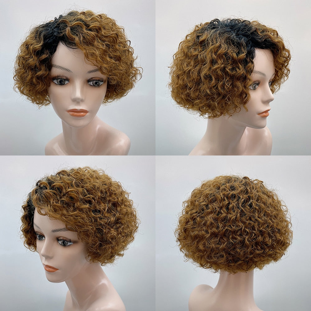 Short Kinky Curly Human Hair Wig Afro Short Wigs Pixie Cut Wig Human Hair No Lace Front Natural Brazilian Hair Wigs For Women