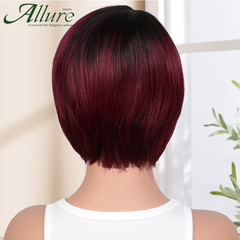 Burgundy Short Bob Wig With Bangs Side Part Bob Human Hair Wigs For Black Women Colored 99J Brown Brazilian Hair Wigs Allure