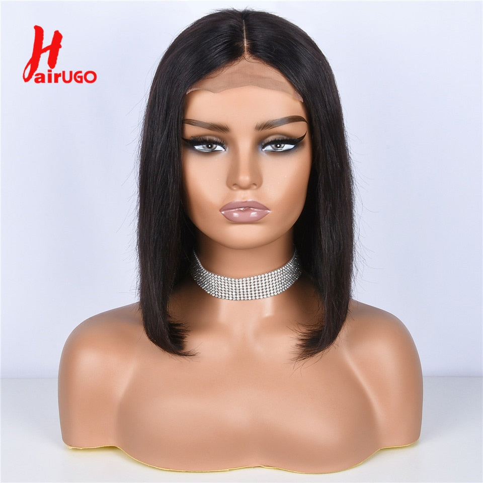 HairUGo 13*1 T Part Lace Wigs 4x4 Lace Closure Short Bob Wig Pre Plucked Brazilian Remy Straight Bob Human Hair Wigs For Women