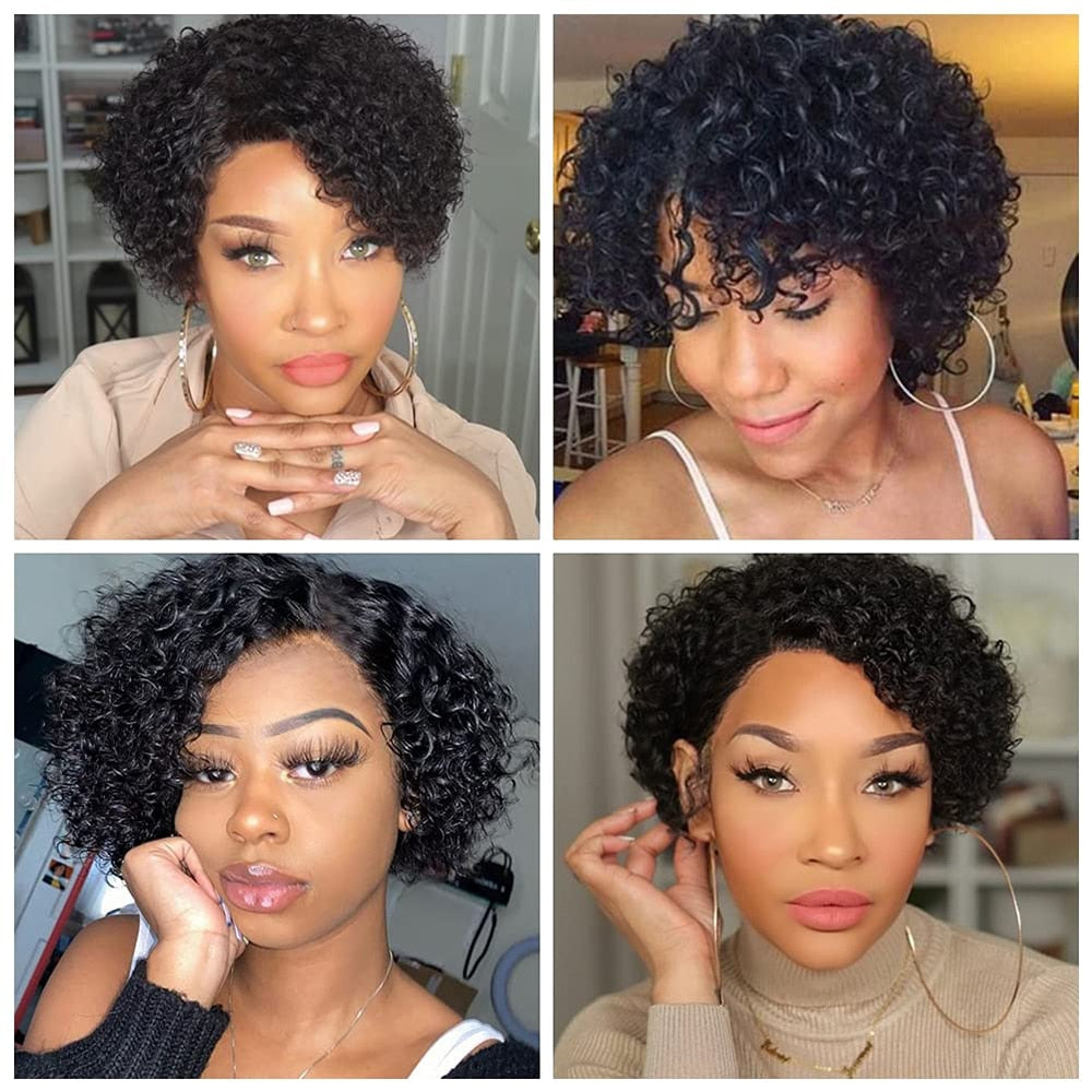 Short Kinky Curly Human Hair Wig Afro Short Wigs Pixie Cut Wig Human Hair No Lace Front Natural Brazilian Hair Wigs For Women