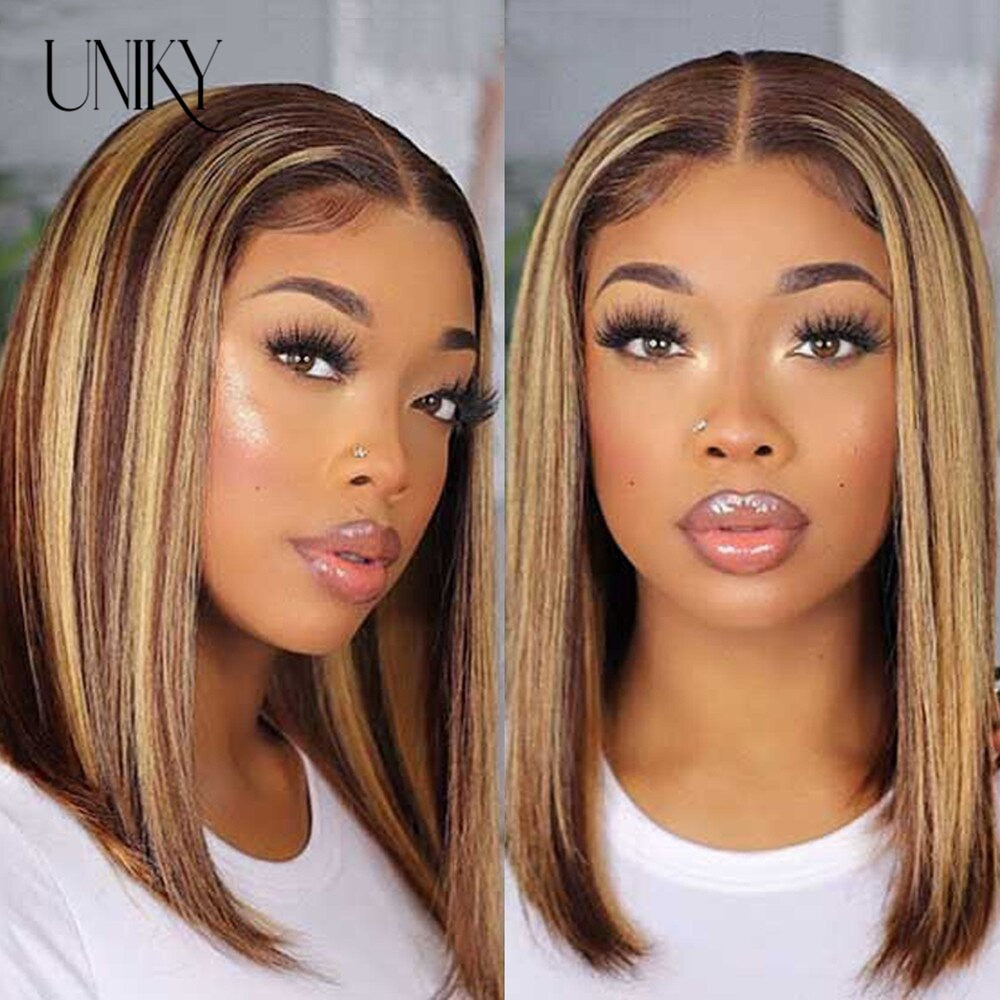 Brazilian Bone Straight Human Hair Wigs For Women 1B/99J Highlight Wig Human Hair bob Wig Straight13x4 Lace Frontal Short BobWig