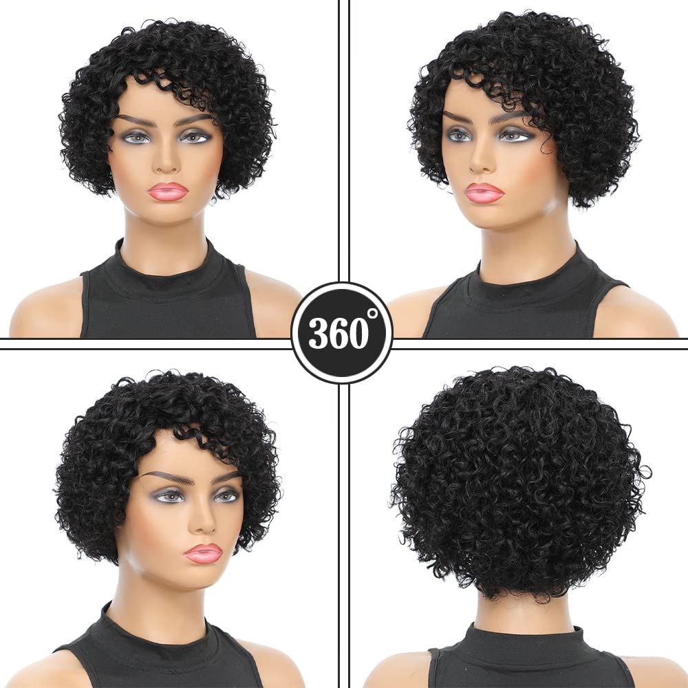 Short Kinky Curly Human Hair Wig Afro Short Wigs Pixie Cut Wig Human Hair No Lace Front Natural Brazilian Hair Wigs For Women