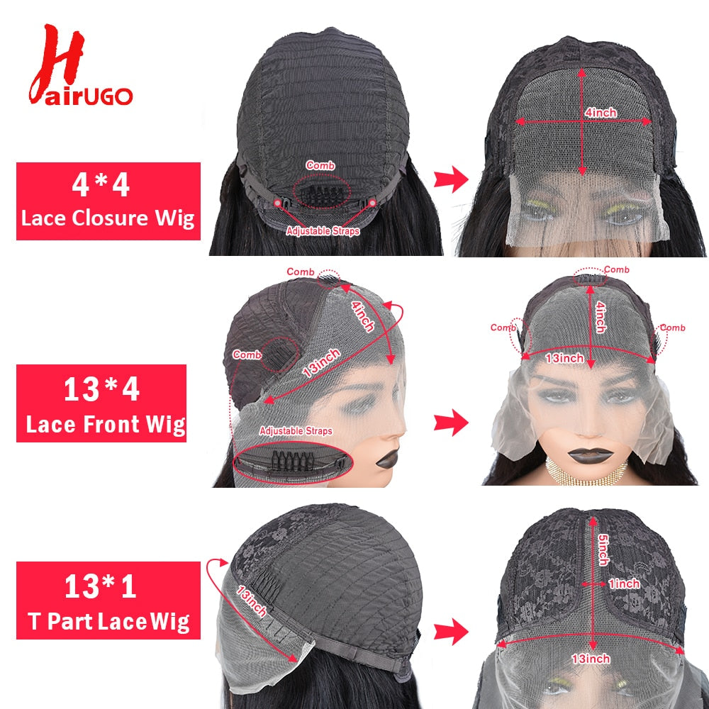 HairUGo 13*1 T Part Lace Wigs 4x4 Lace Closure Short Bob Wig Pre Plucked Brazilian Remy Straight Bob Human Hair Wigs For Women