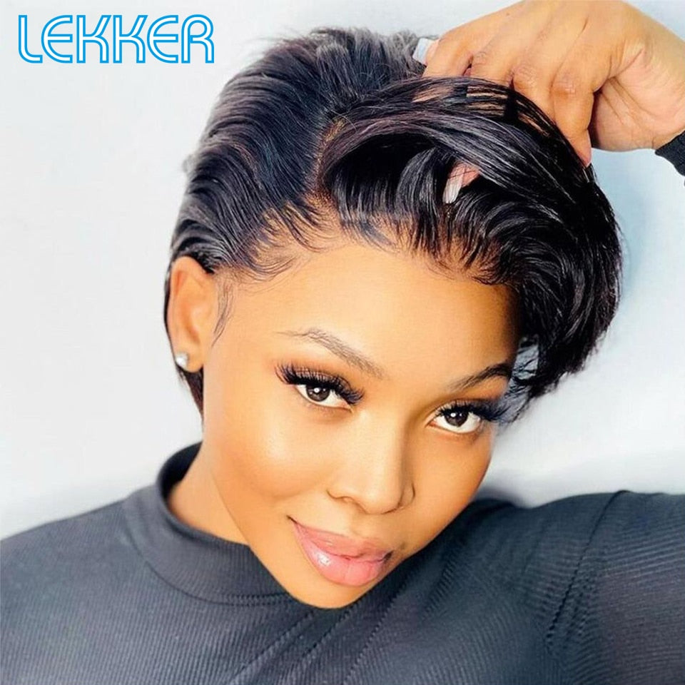 Lekker Short Pixie Bob T Part Lace Front Human Hair Wigs For Women Brazilian Remy Hair Ombre Blonde 613 Glueless HD Lace Wigs