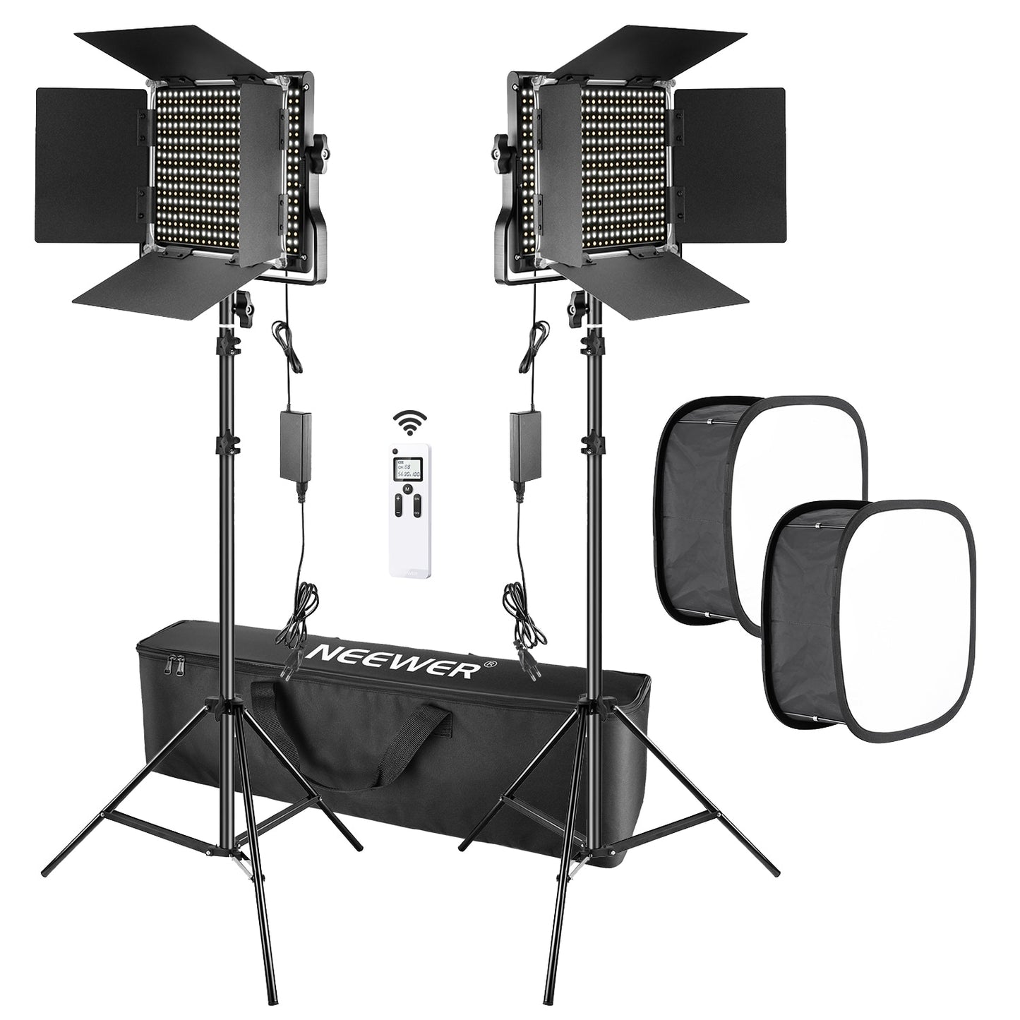 Neewer 2Packs Advanced 660 LED Panel Video Light  Kit Photography Dimmable with 2.4G Wireless Remote for Studio Shooting